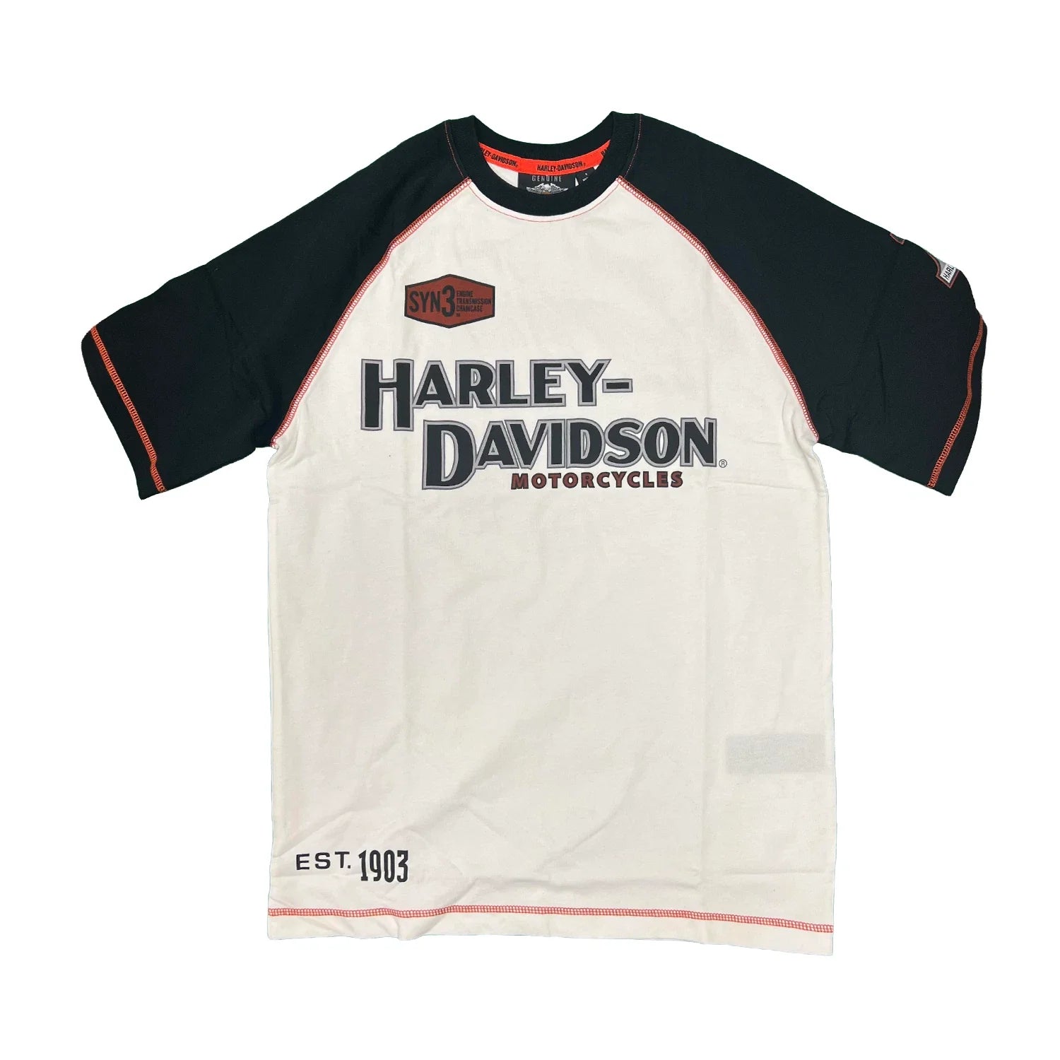 HD Branded Men's T-Shirt White Black Iron Bond Raglan Short Sleeve (S102)