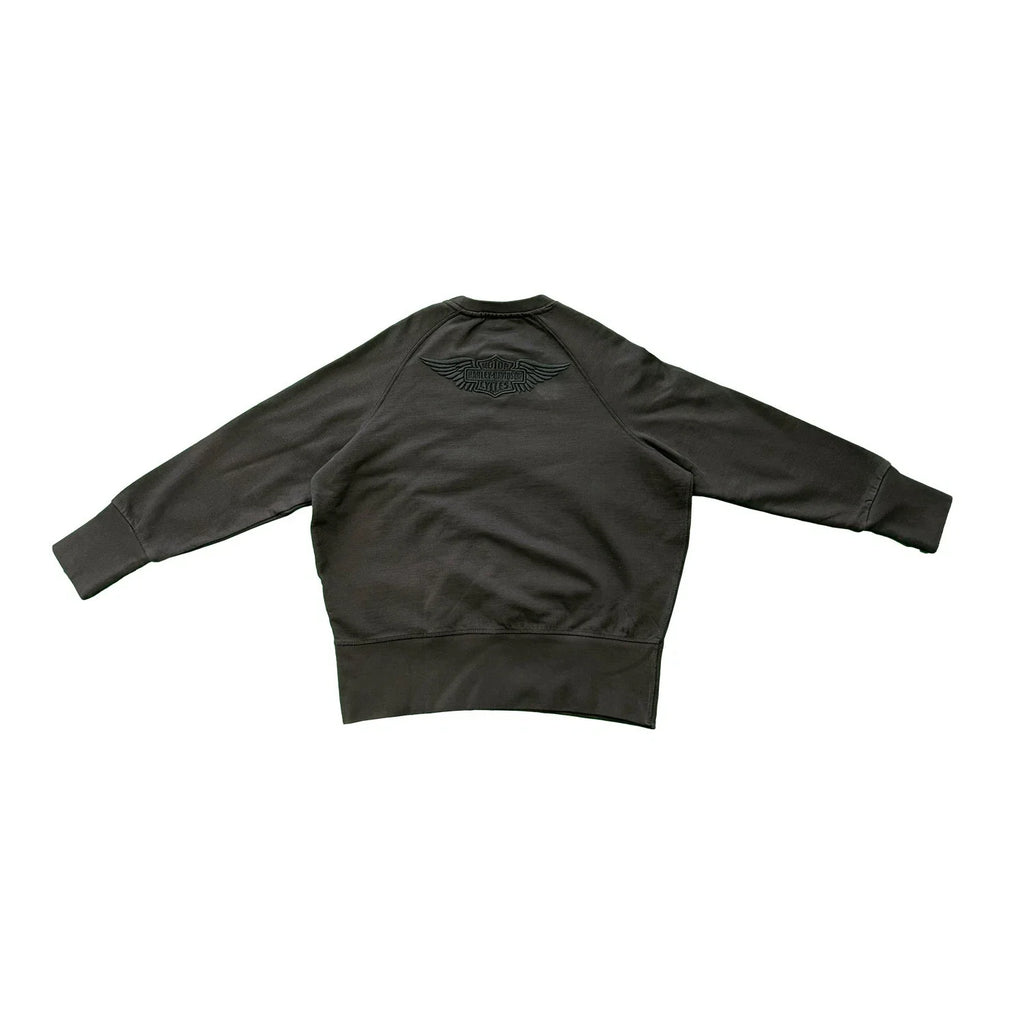 HD Branded Women's Black Sweatshirt Distressed Crewneck Logo Pullover (S02)
