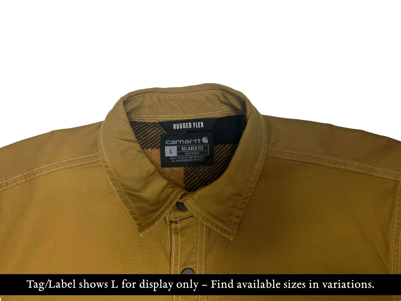 Carhartt Men′s Brown Jacket Rugged Flex Canvas Fleece Lined Shirt L/S (S53)