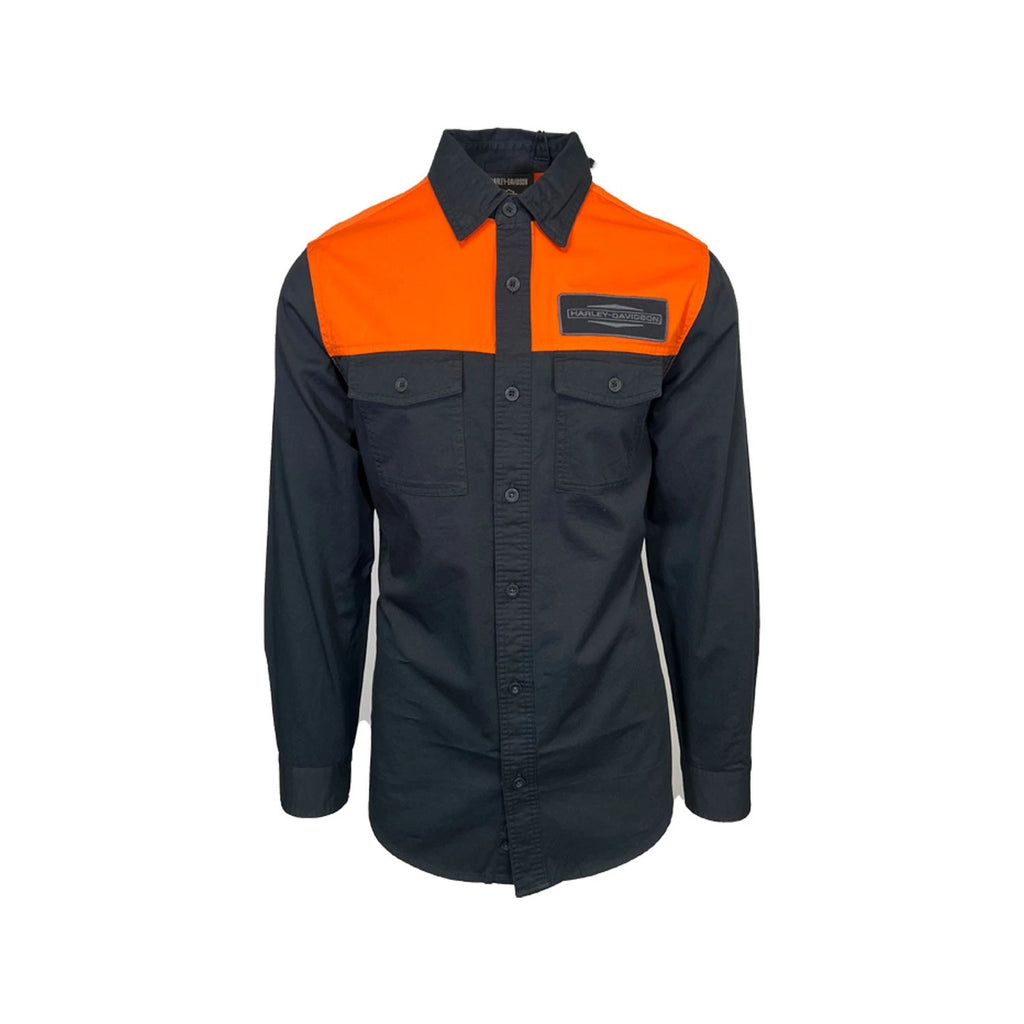 HD Brand Men's Black & Orange Shirt Stacked Bar & Shield L/S (357)