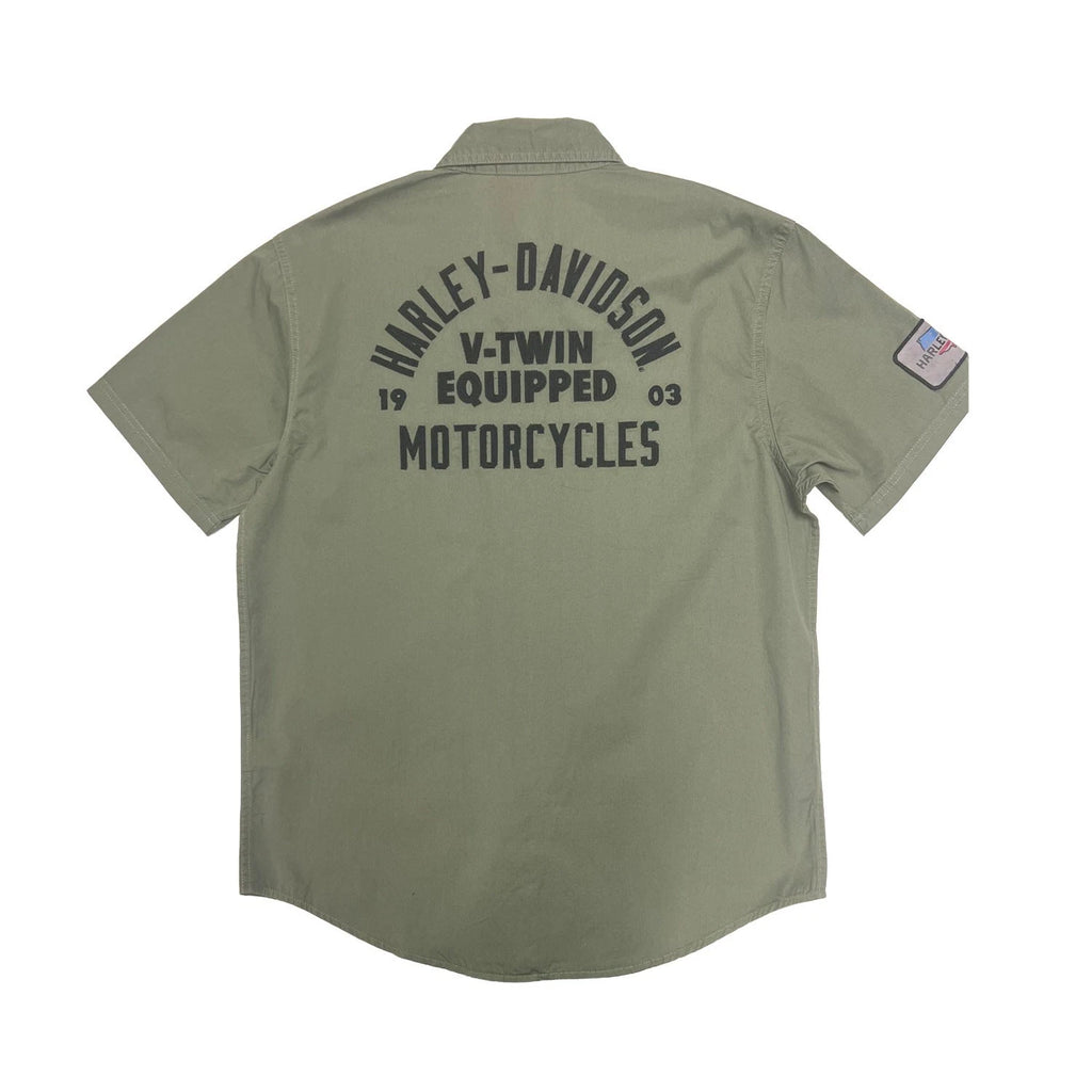 HD Brand Men's Mechanics Green Shirt V-Twin Equipped Solid S/S (S72)