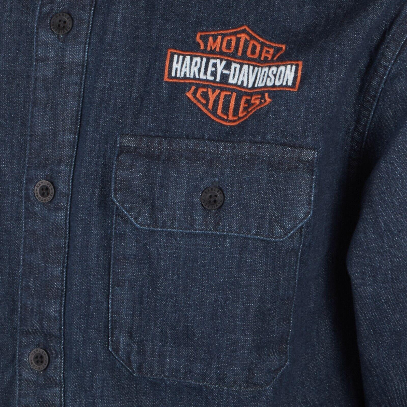 HD Branded Men's Dark Indigo Bar & Shield Denim L/S Woven Shirt (S50)