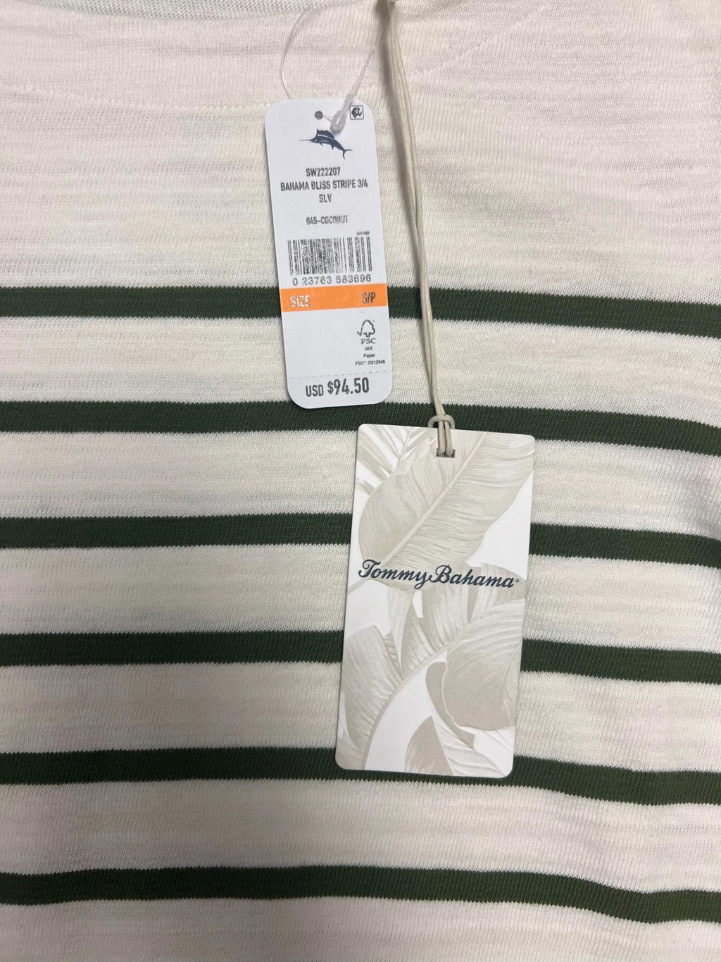Tommy Bahama Women's White Top Bliss Stripe 3/4-Sleeve Coconut (S11)
