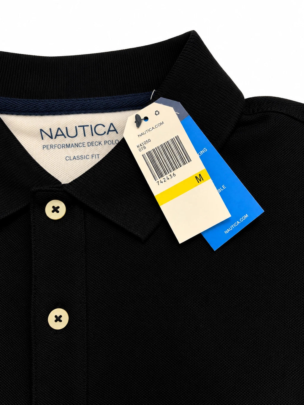 Nautica Men's True Black T-Shirt - Solid Deck Polo Tee S/S (S19)