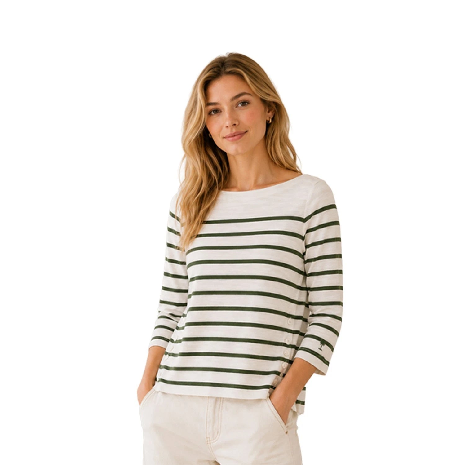Tommy Bahama Women's White Top Bliss Stripe 3/4-Sleeve Coconut (S11)