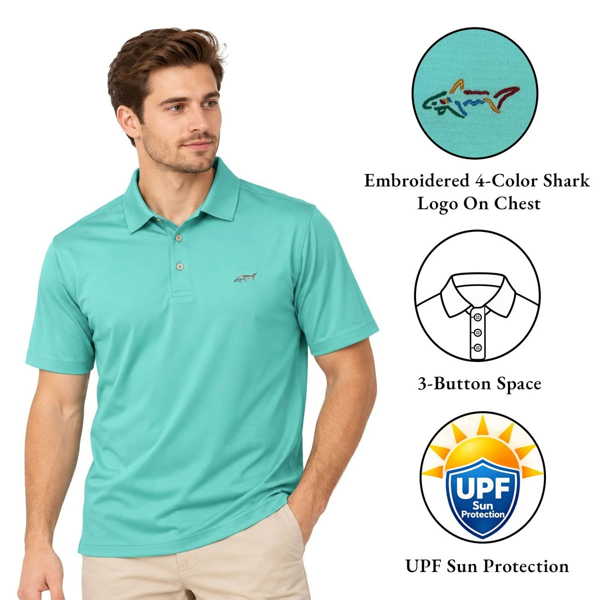 Greg Norman Men's Green Wave T-Shirt - Polo Play Dry UPF Performance Tee (S21)