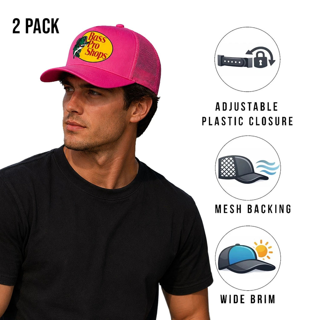 Bass Pro Shops Club Cap Pink Snapback Outdoor Trucker Hat- 2 Pack (S04)