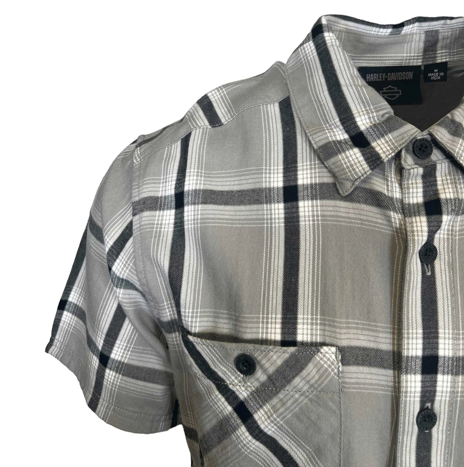 HD Branded  Men's Ghost Gray Plaid Shirt Bar & Shield Staple S/S (343)