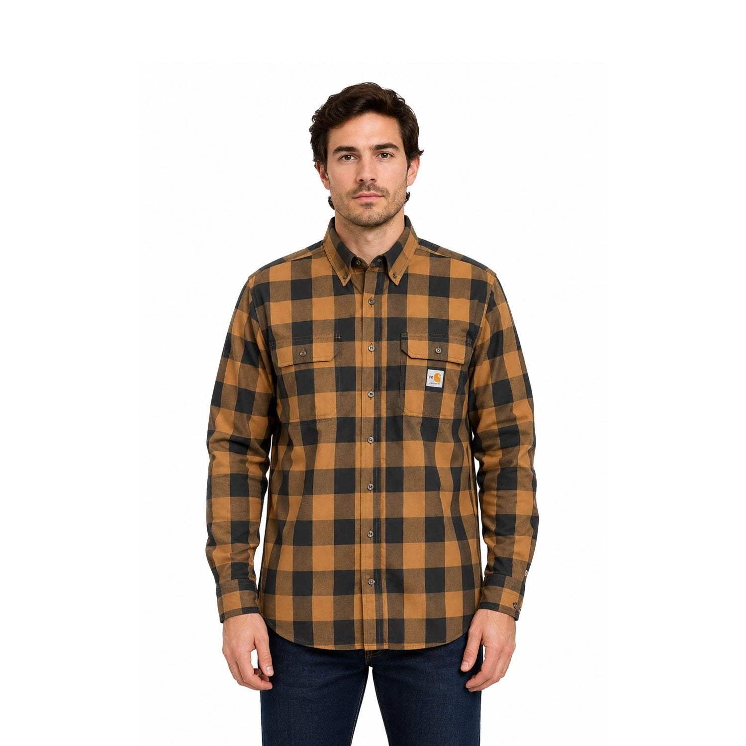 Carhartt FR Men's Brown Force Rugged Flex Original Fit Twill Plaid L/S (S364)