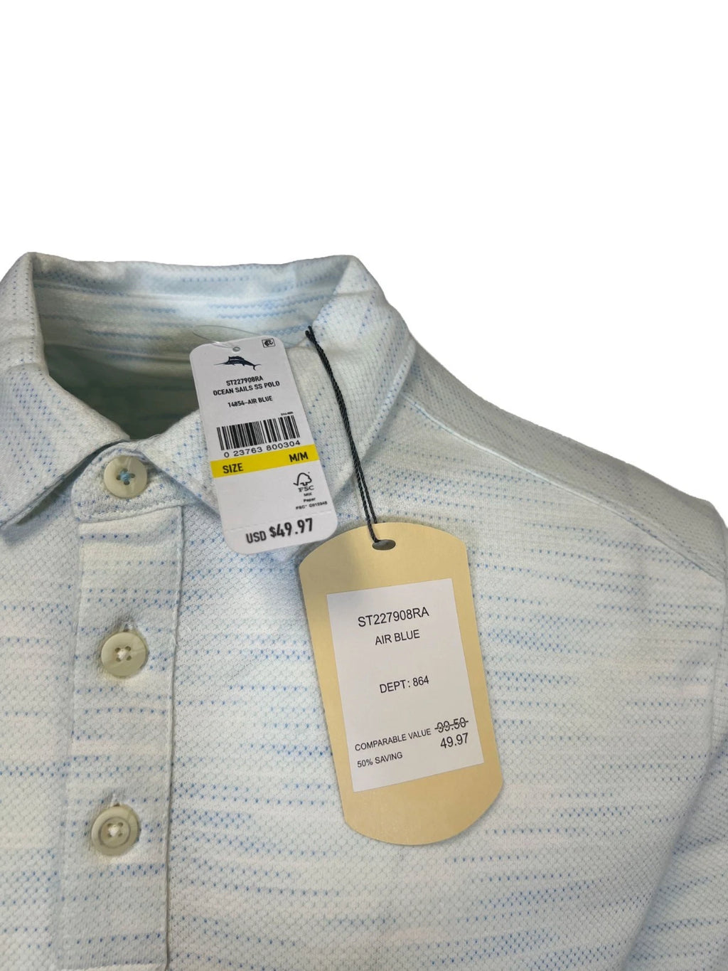 Tommy Bahama Men's Air Blue T-Shirt Ocean Sails Knit Polo 3 Buttons S/S (S62)