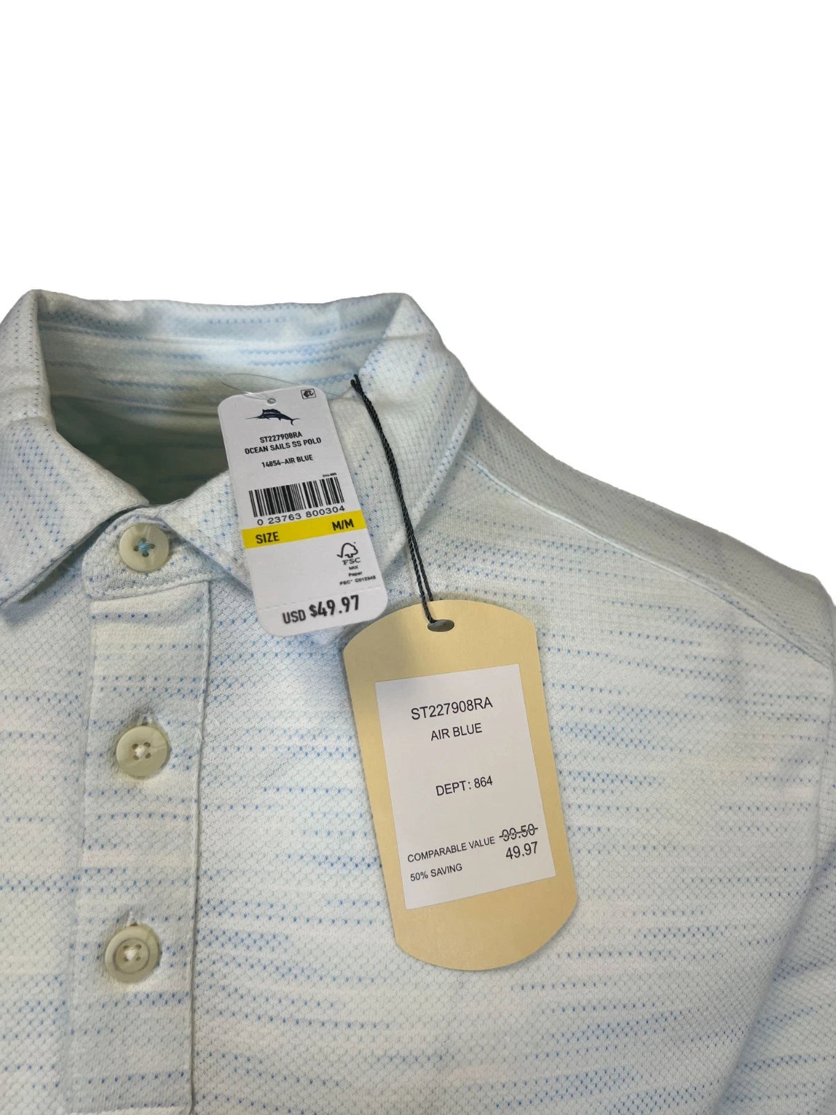 Tommy Bahama Men's Air Blue T-Shirt Ocean Sails Knit Polo 3 Buttons S/S (S62)