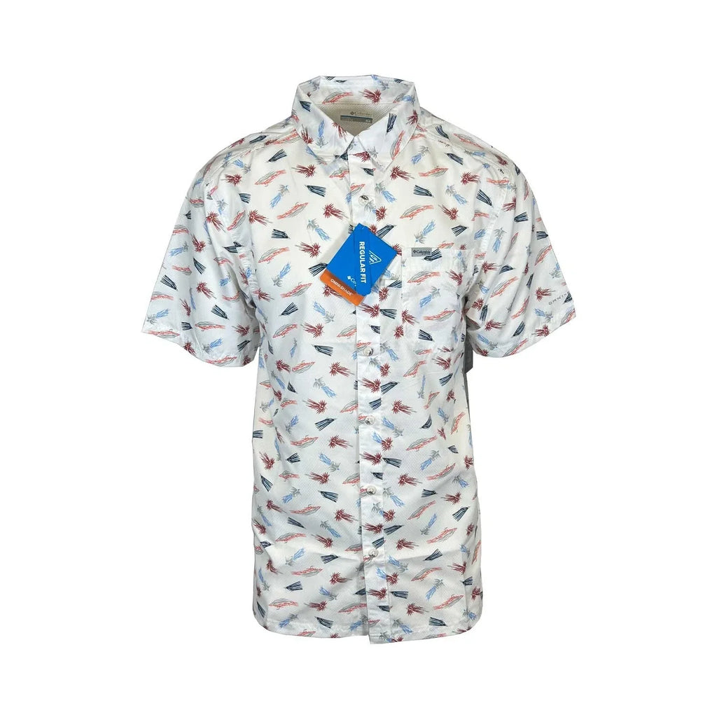 Columbia Men's White Fly Pride Shirt PFG Super Slack Tide Camp S/S (111)