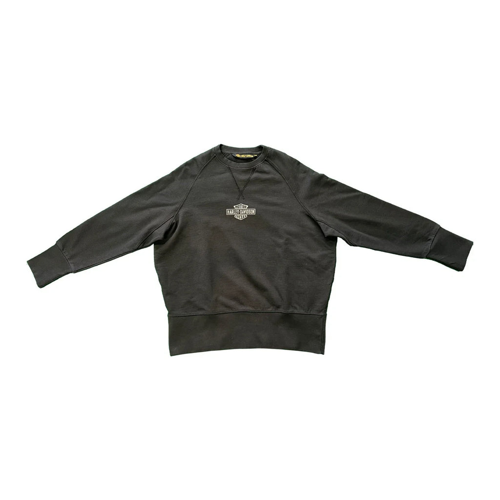 HD Branded Women's Black Sweatshirt Distressed Crewneck Logo Pullover (S02)