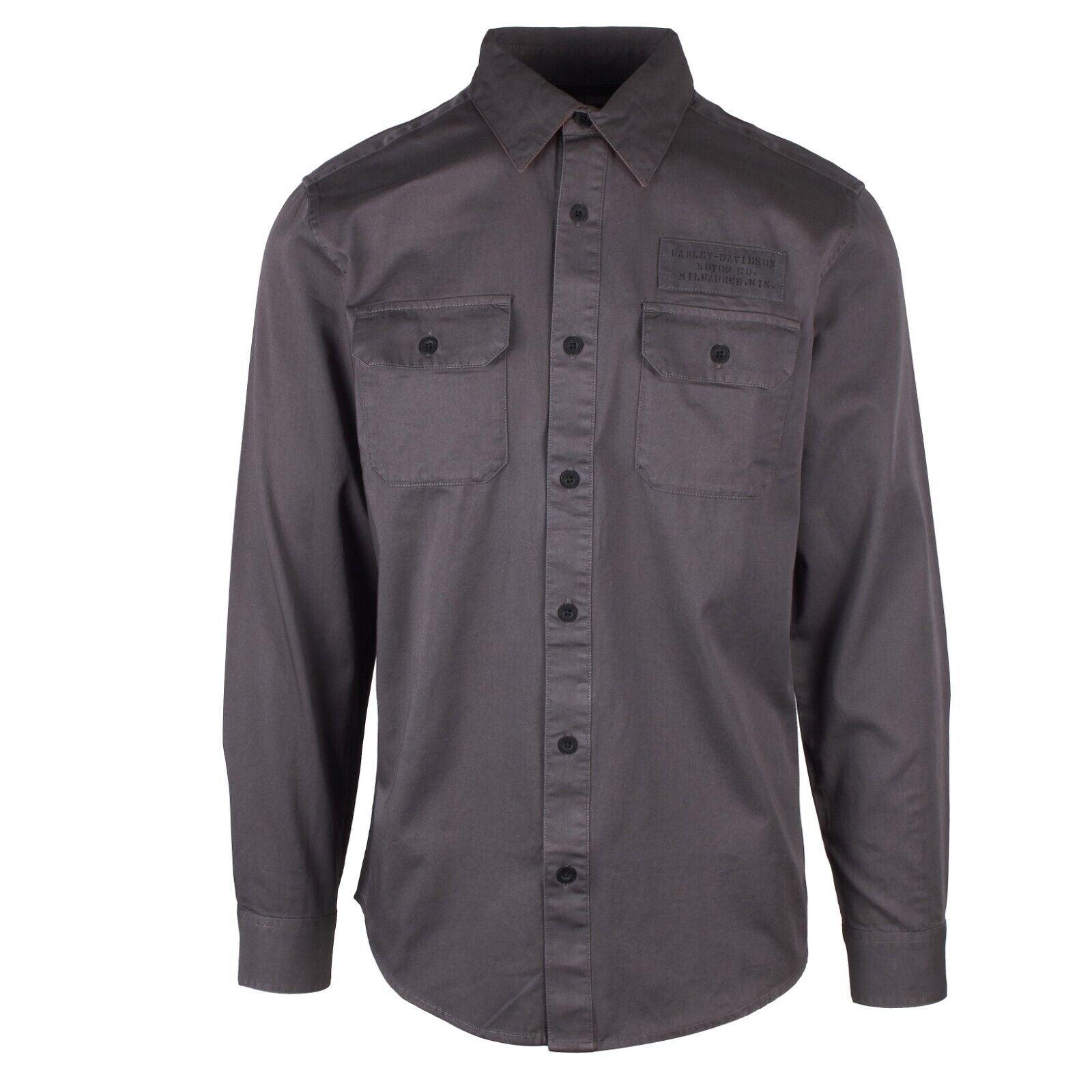 HD Branded Men's Steel Blue Stencil L/S Woven Shirt (S46)