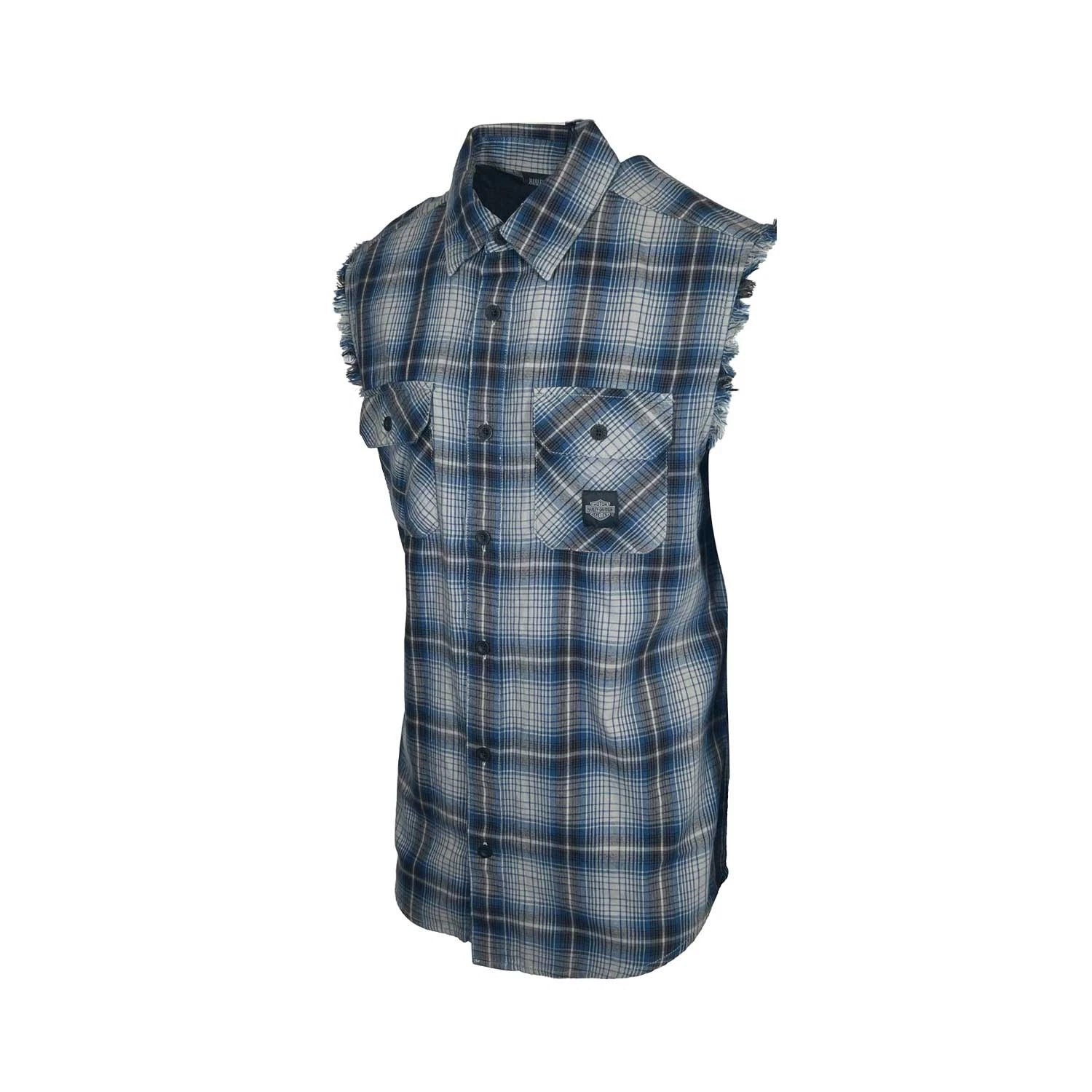 HD Brand Men's Grey & Ensign Blue Vest Logo Patch Sleeveless Shirt (S66)