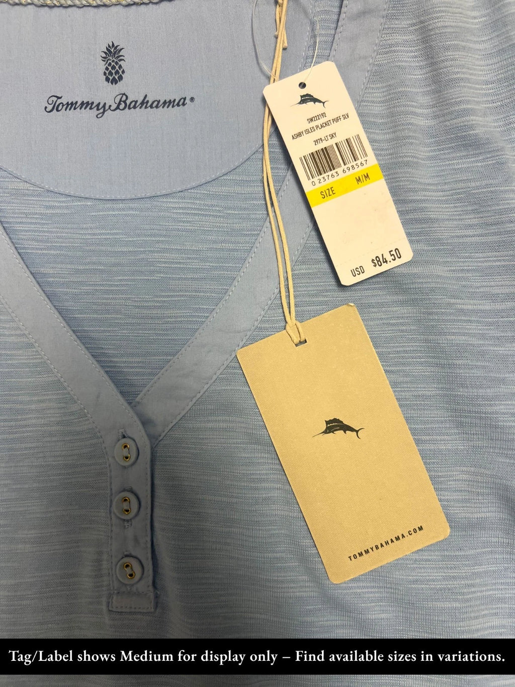 Tommy Bahama Women's Light Sky Top Ashby Isles Puff Sleeve Henley L/S (S10)