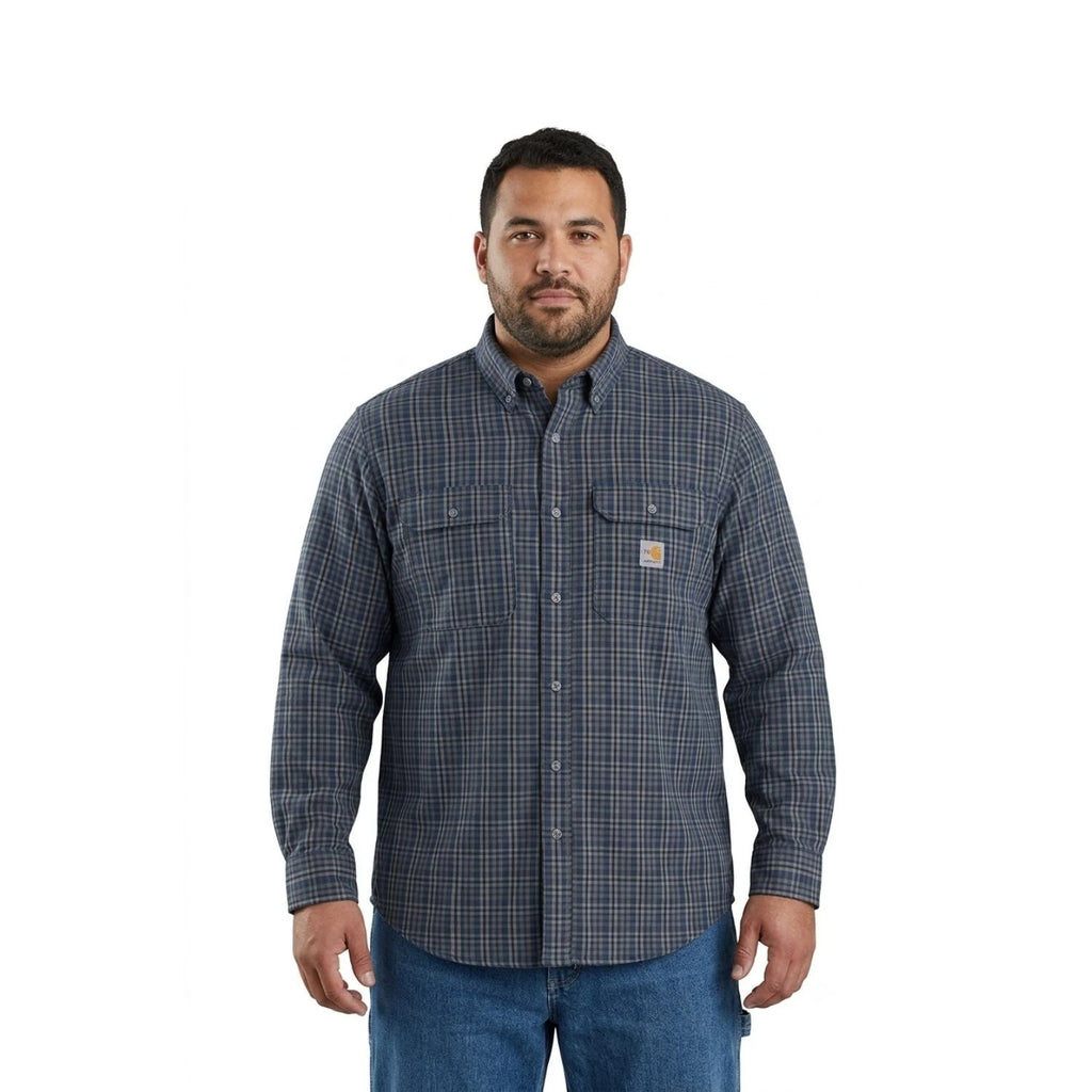 Carhartt FR Men's Blue Shirt Rugged Flex Original Fit Twill Plaid L/S (S365)