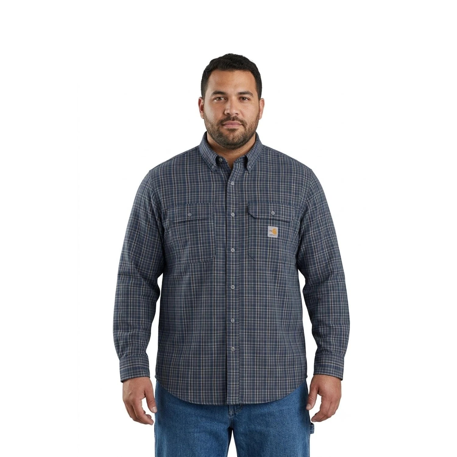 Carhartt FR Men's Blue Shirt Rugged Flex Original Fit Twill Plaid L/S (S365)
