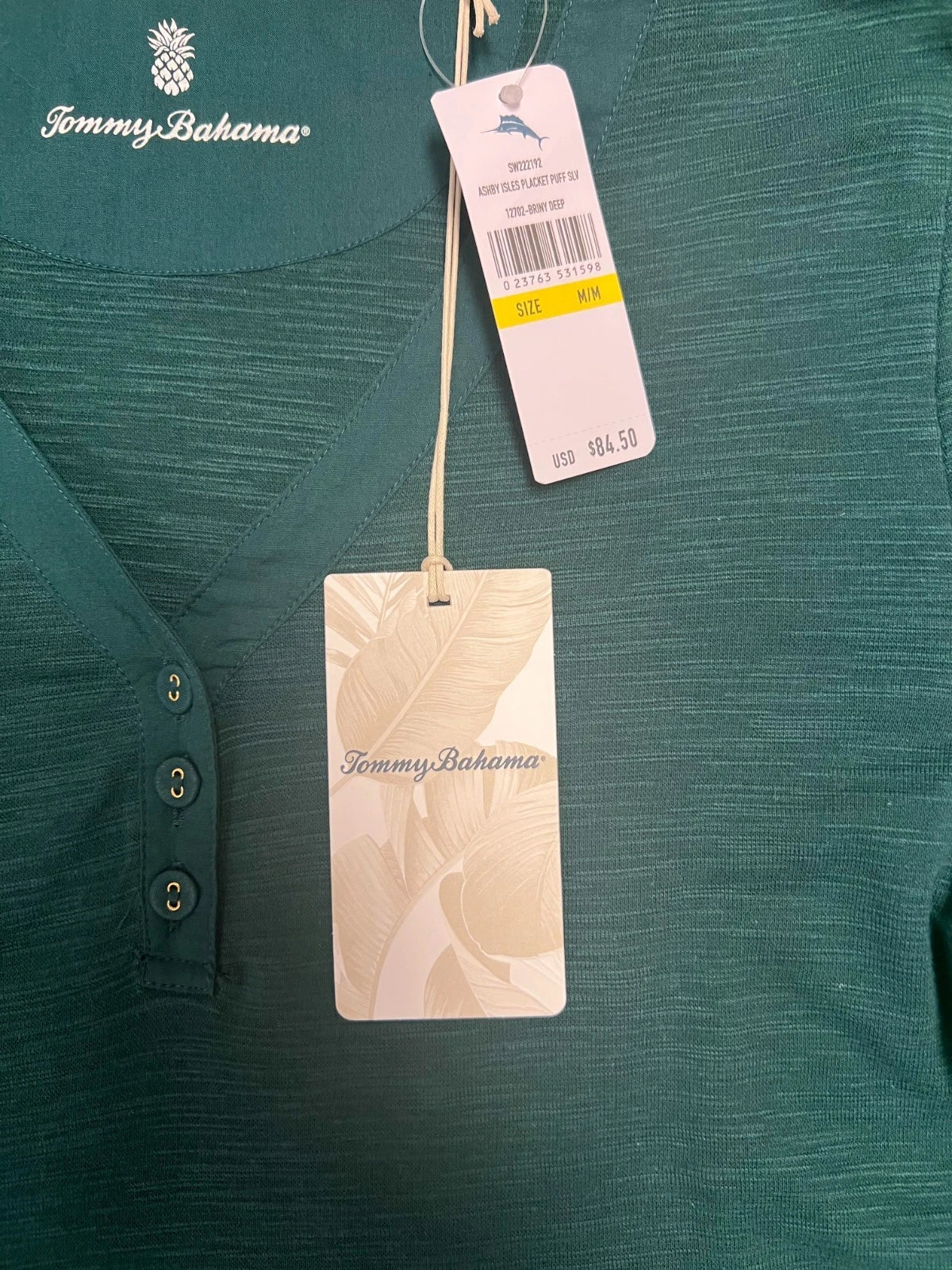 Tommy Bahama Women's Briny Deep Stretch Cotton Slub Henley Top (S09)