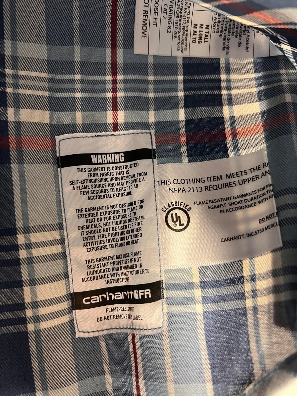 Carhartt FR Men's Slate Blue Plaid Shirt -Rugged Flex Work Wear L/S CAT 2 (S371)