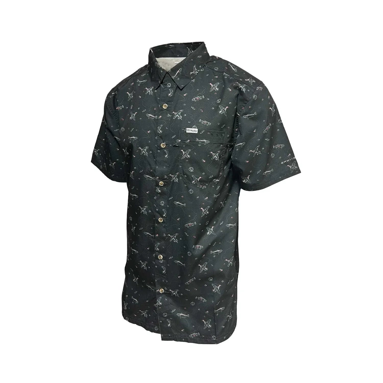 Columbia Men's Black Fish Hunt Shirt Super Slack Tide S/S (007)
