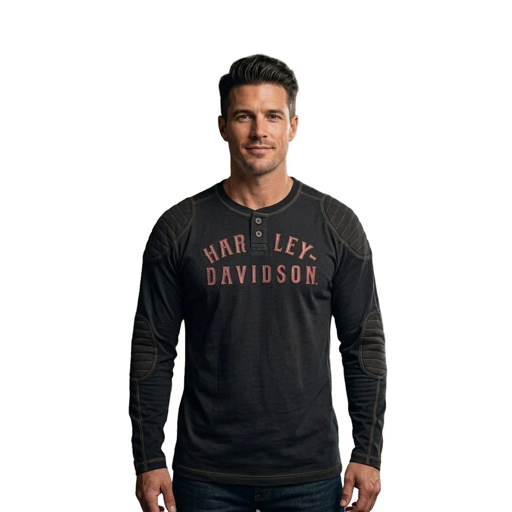 HD Branded Men's Black Shirt Reinforced Ribbed Paneling L/S Tee (S108)