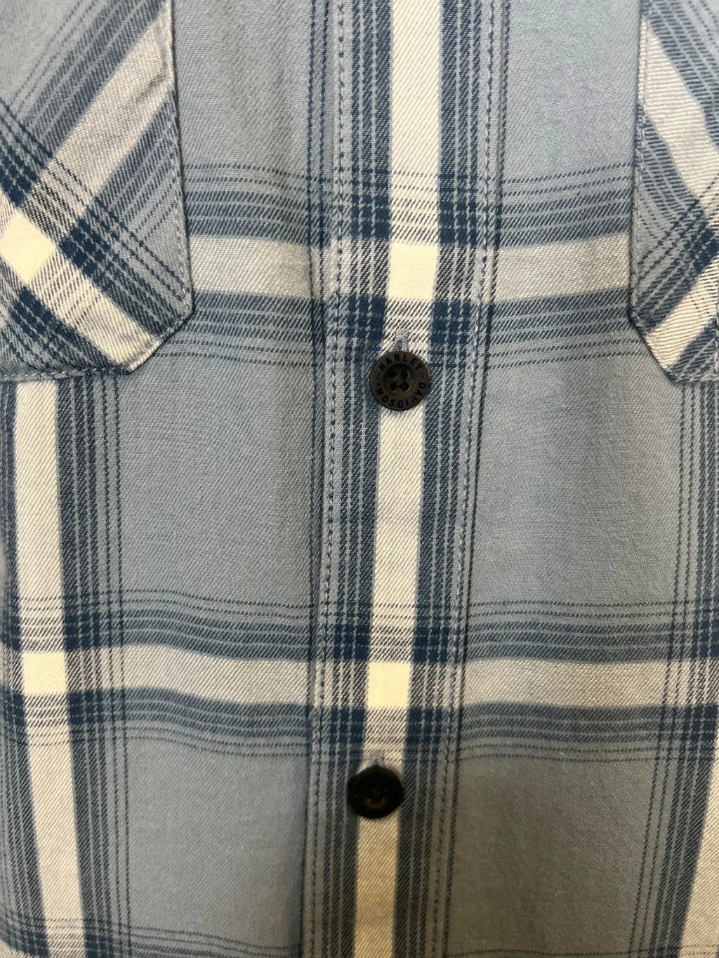HD Branded  Men's Blue Plaid Shirt Bar & Shield Staple Short Sleeve (342)