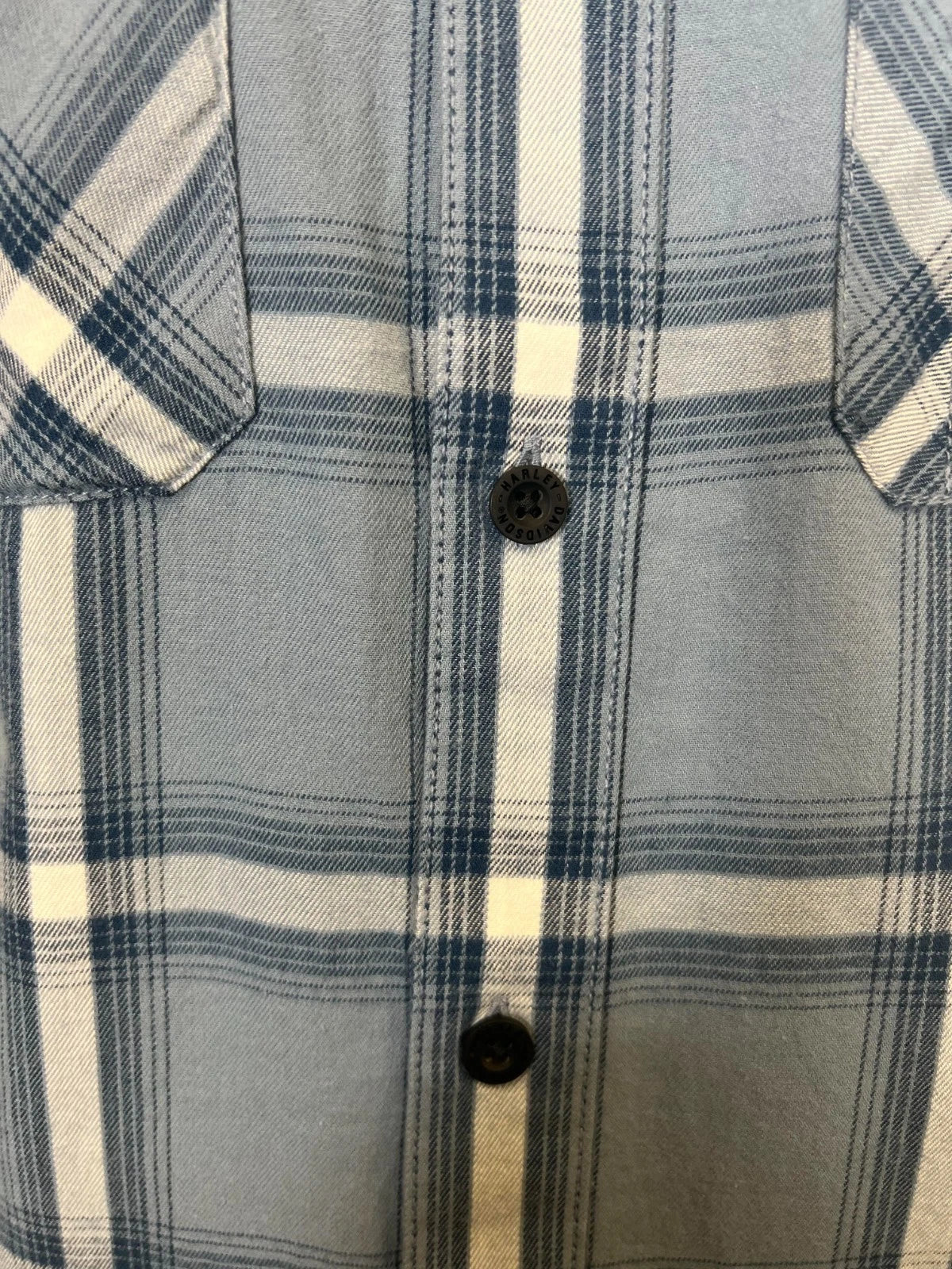 HD Branded  Men's Blue Plaid Shirt Bar & Shield Staple Short Sleeve (342)