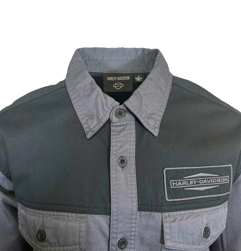 HD Branded Men's Black & Ombre Blue Shirt Stacked Bar & Shield L/S (352)