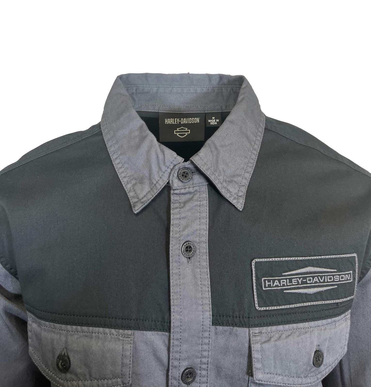 HD Branded Men's Black & Ombre Blue Shirt Stacked Bar & Shield L/S (352)