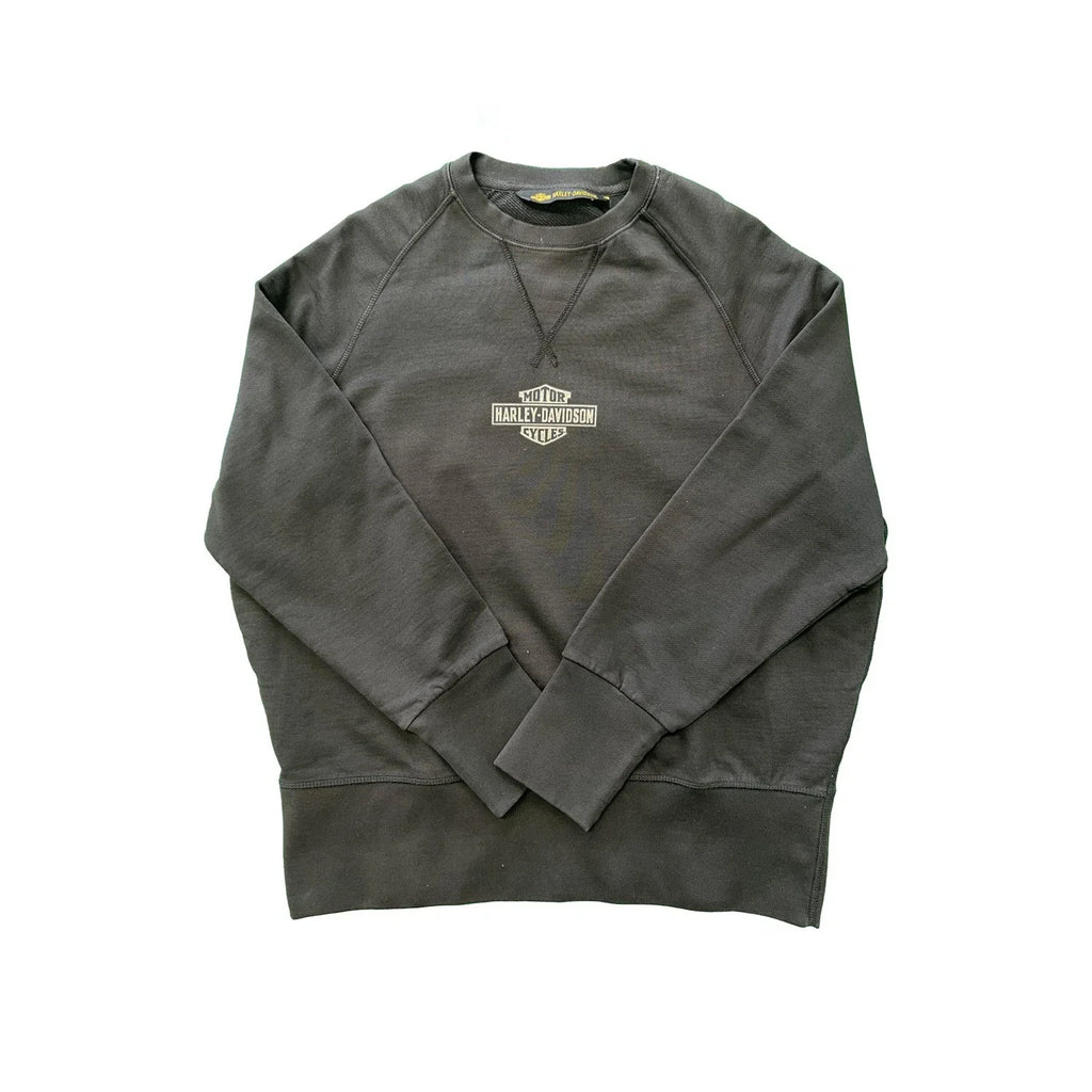 HD Branded Women's Black Sweatshirt Distressed Crewneck Logo Pullover (S02)