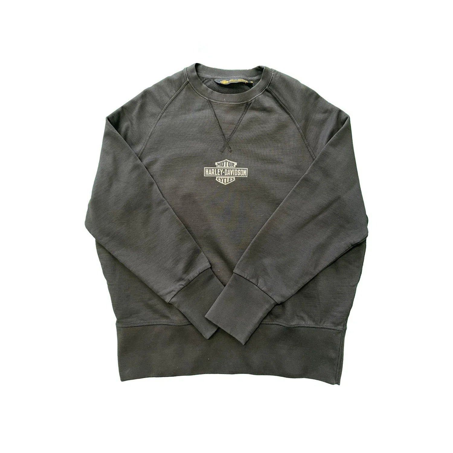 HD Branded Women's Black Sweatshirt Distressed Crewneck Logo Pullover (S02)