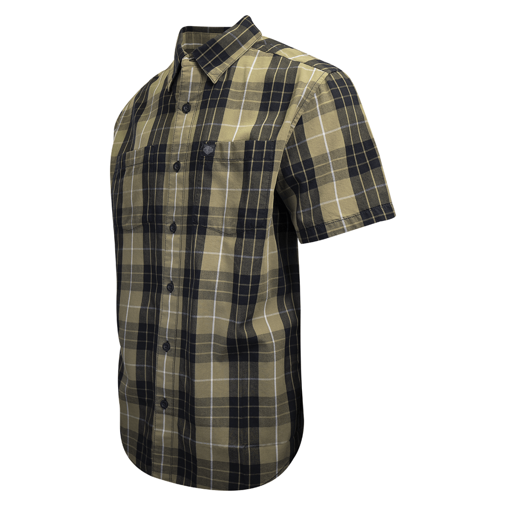 HD Branded Men's Metallic Sunburst Green Plaid S/S Woven Shirt (S10)
