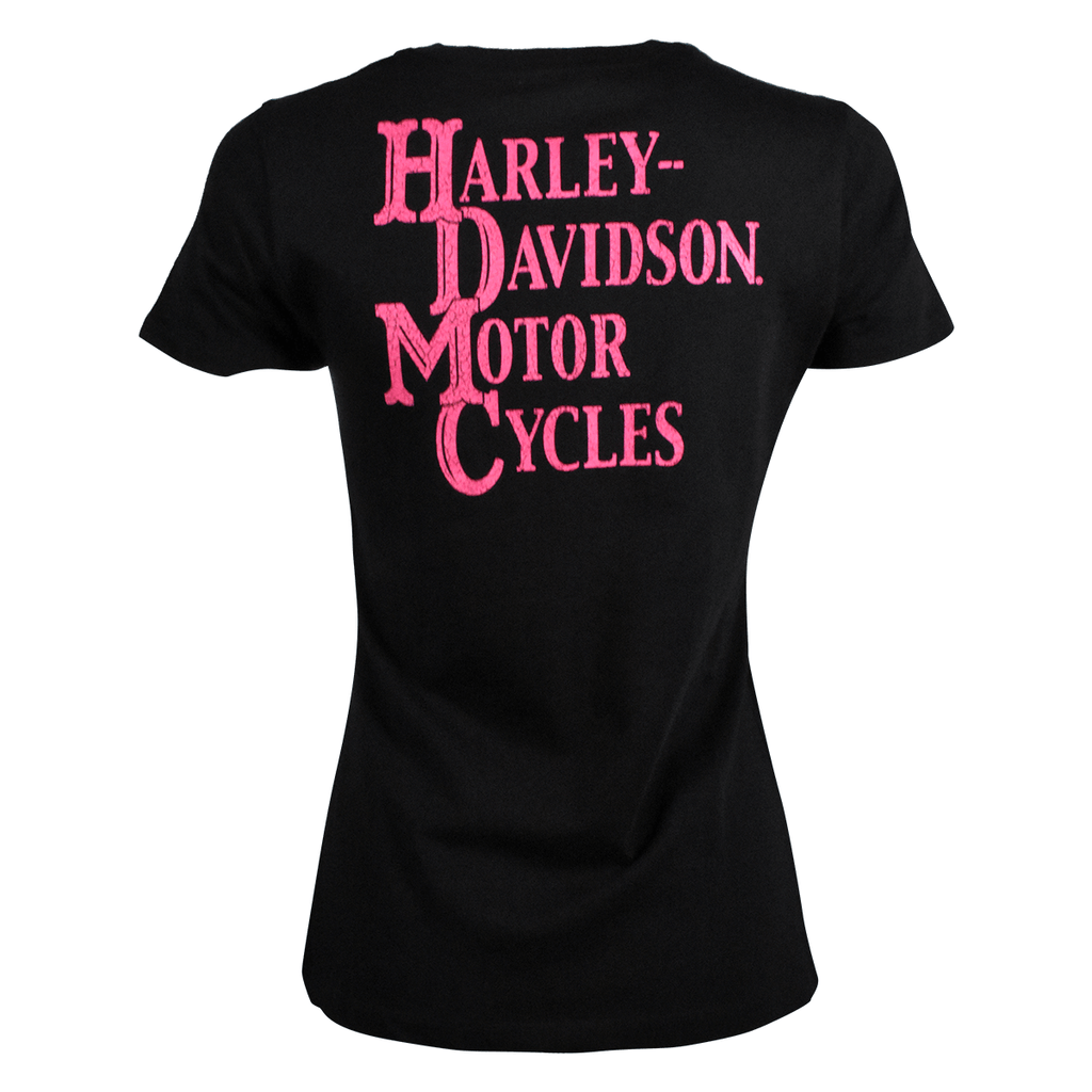 HD Branded Women's Black Pink Logo Graphic Print Short Sleeve Tee (S16)