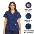 Carhartt Women's Geo Logo Navy Scrub - Large Patch Pockets V-Neck Top (S52)