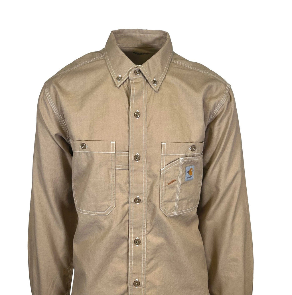 Carhartt FR Men's Dark Khaki Shirt Flame Resistant Long Sleeve Lightweight (S04