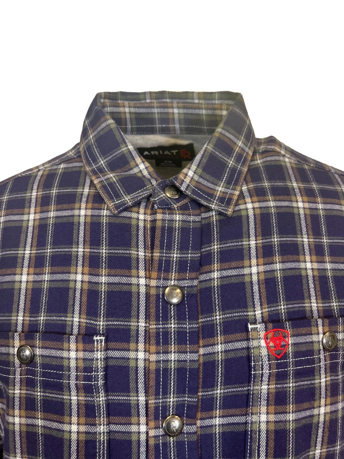 Ariat FR Men's Navy Plaid Shirt Monument Jacket Long Sleeve (S61)
