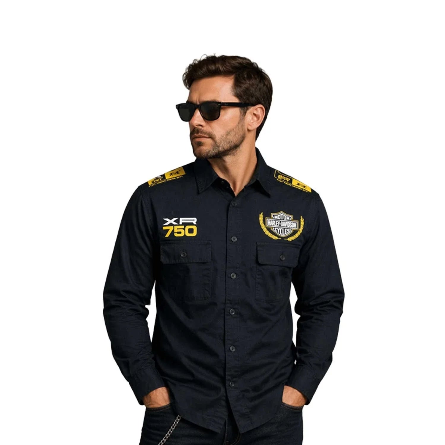 HD Branded  Men’s Black Shirt Trophy Eagle Racing Mechanic L/S (354)