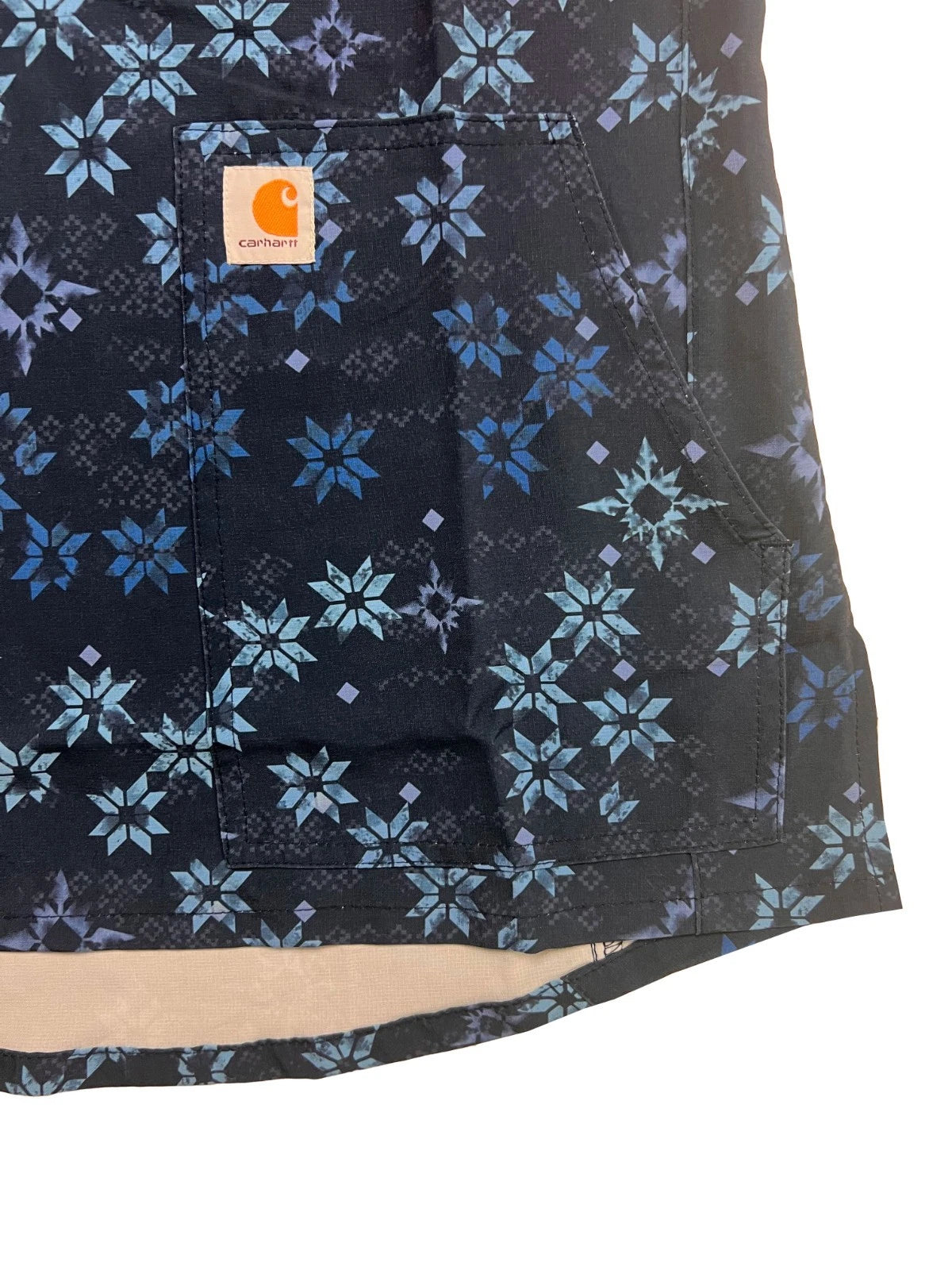Carhartt Women's Winter Quilt Navy Scrub - Notch Neck Print Top (S48)