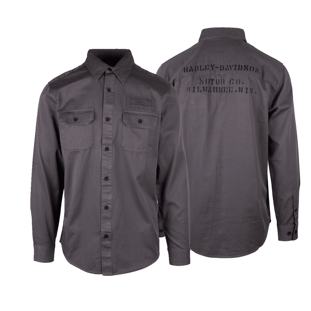 HD Branded Men's Steel Blue Stencil L/S Woven Shirt (S46)